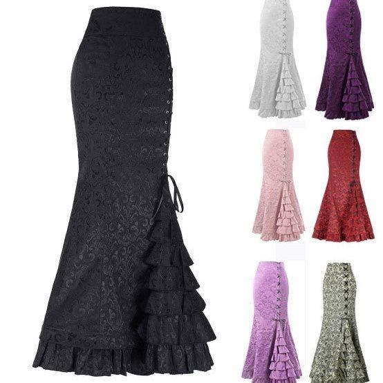 2024 Fashion Jacquard Fishtail Skirt Steampunk Vintage Skirt Gothic Skirt Victoria Maxi Skirt