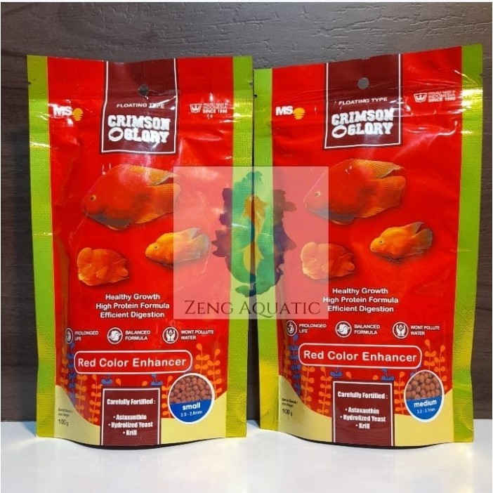 Crimson Glory Pakan Louhan Warna & Jenong 100Gr Small-Color Enhancer-Pelet Penguat Warna & Kepala by