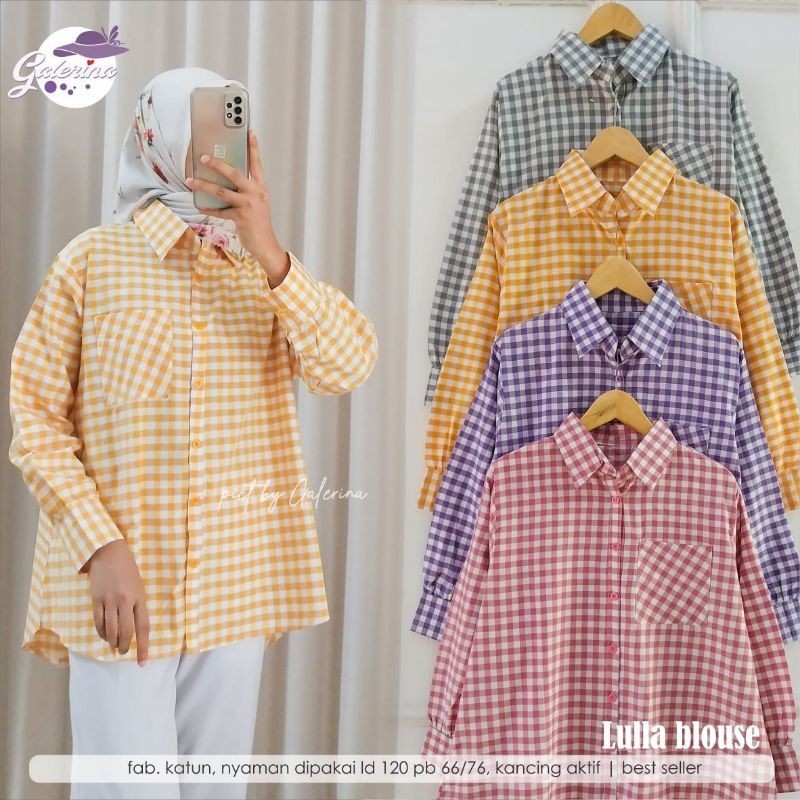 LULA ATASAN BLOUSE BAHAN KATUN MOTIF KOTAK JUMBO LD 120, TUNIK KATUN MOTIF KOTAK JUMBO, BLOUSE CEWEK