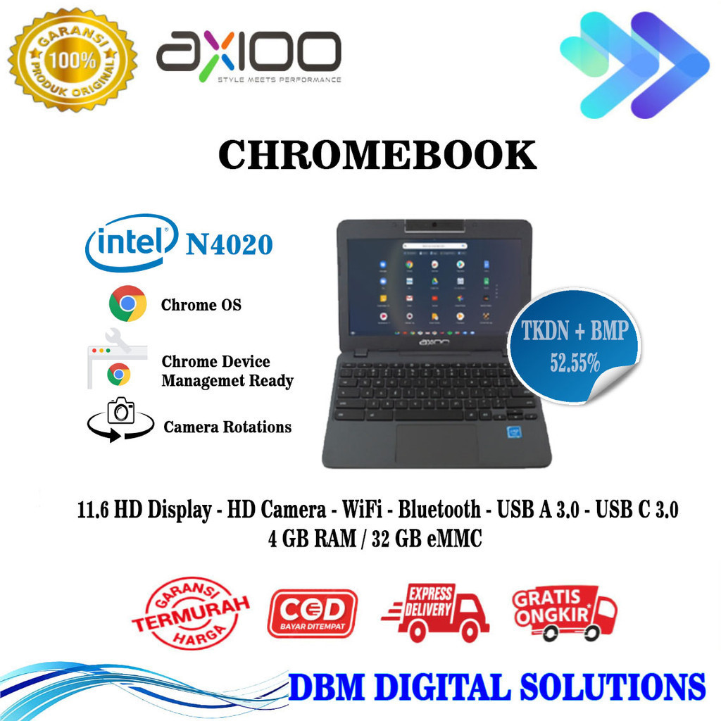 Axioo Chromebook Intel N4020 RAM 4GB Storage 32GB eMMC Layar 11.6 Inch Garansi Resmi Axioo Notebook 