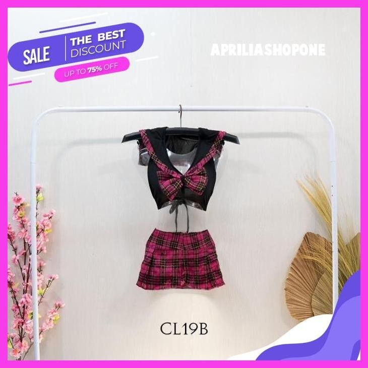 KUALITAS PRODUK TERBAIK BUSANA LINGERIE STUDENT UNIFORM SERAGAM SEKSI PINK MOTIF CLB
