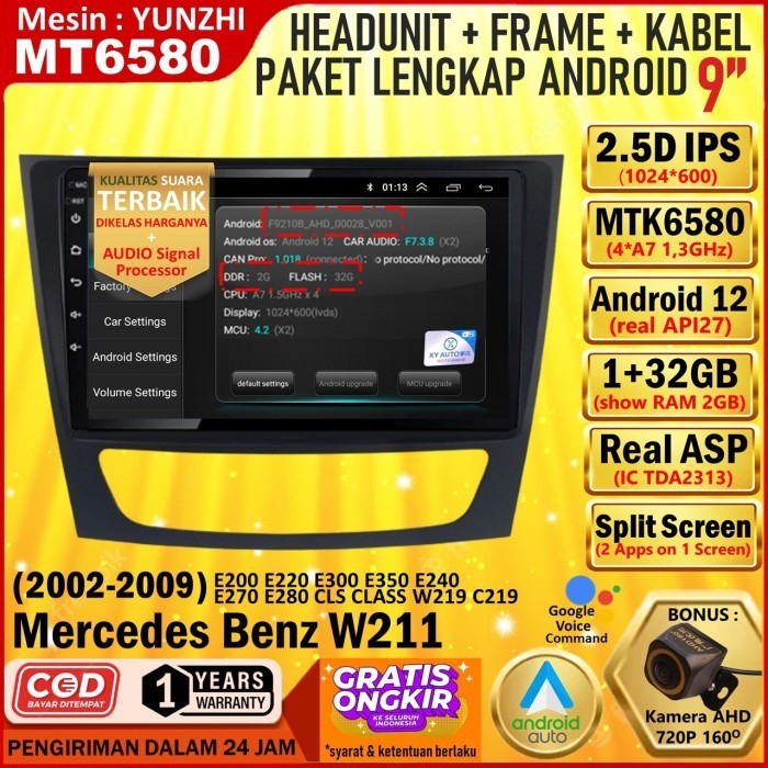 Headunit Android MT6580 1/32GB+Canbus+Frame 9 inch Mercedes Benz W211