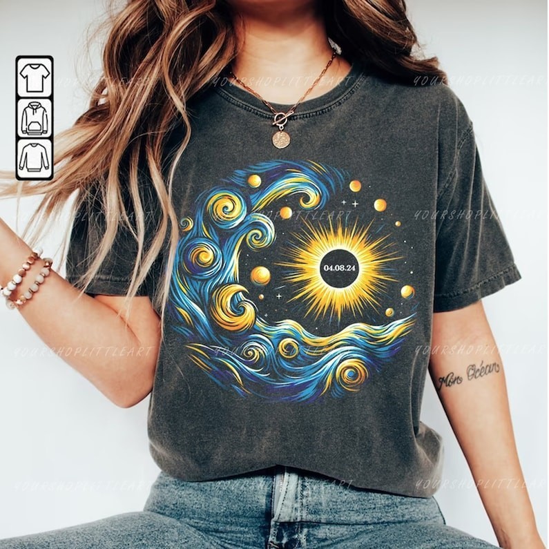 Kemeja Van Gogh Gerhana Matahari Total 2024 Kemeja Gerhana Matahari Total Kemeja Astronomi Bulan Kau