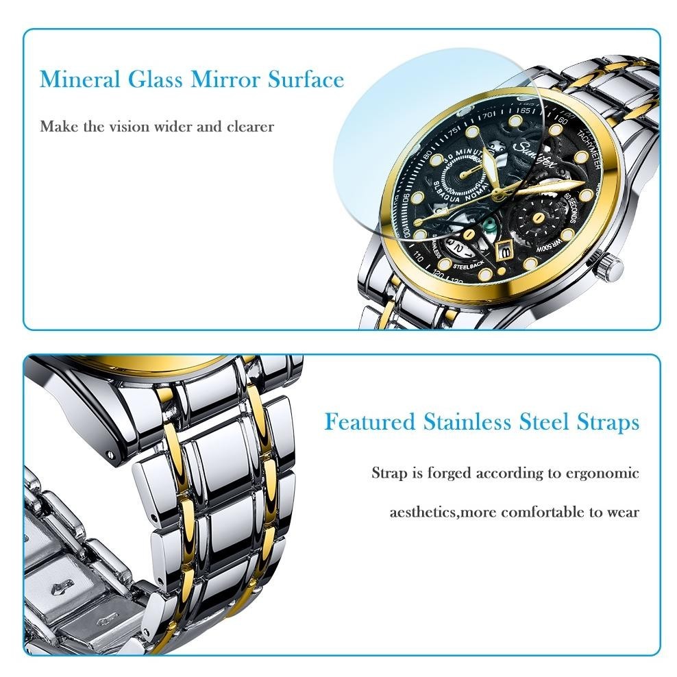 SUNLIFEX JAM TANGAN PRIA  9001 ORIGINAL DISPLAY KUARSA ANTI AIR TALI STAINLESS STEEL SANTAI MODE JAM