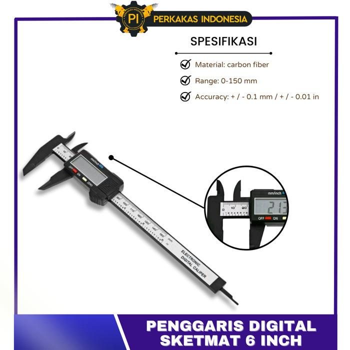 Penggaris Digital Sketmat 6 Inch Alat Ukur Meteran Digital Garisan