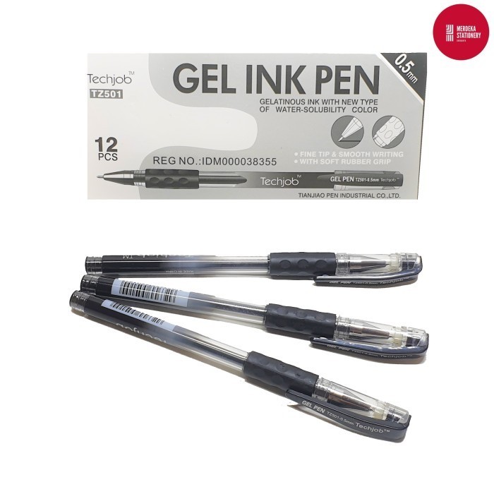 

(Isi 12)Pulpen/Bolpen/Ballpoint/Ballpen Gel Techjob Tz501 Hitam 0.5Mm