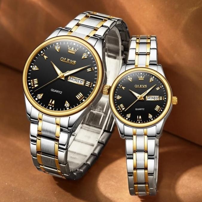 Olevs Jam Tangan Couple Pasangan Anti Air Orinal Wateroof Stainless Falolaz
