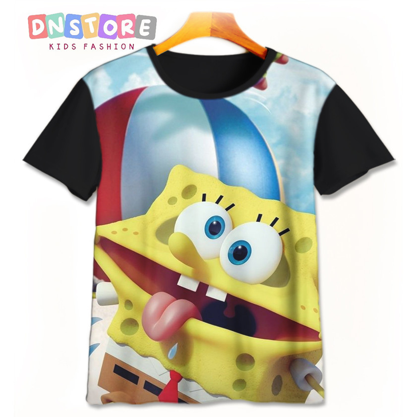Kaos Anak Spongebob v5 Baju Film Animasi Kartun Anak Spongebob 3D Printing Untuk Umur 1-12 Tahun - D