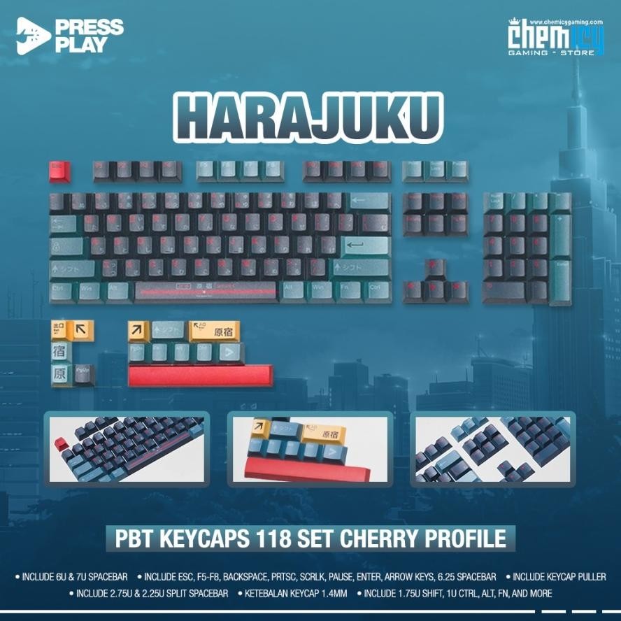 Press Play Harajuku Japanese Root Pbt Keycaps 118 Set Cherry Profile