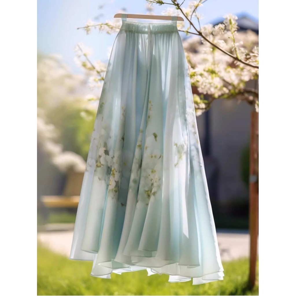 Rok Motif Sifon Mint Mambo, Rok Fashion Cetak Gaya Baru