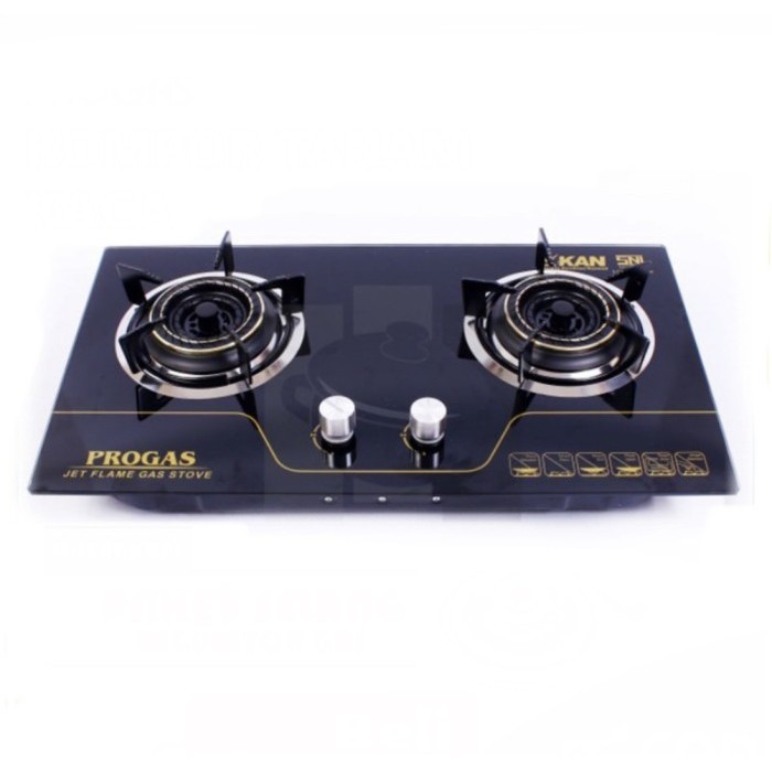 [ Progas ] Kompor Gas Kaca / Tanam Progas 2 Tungku - Full Burner