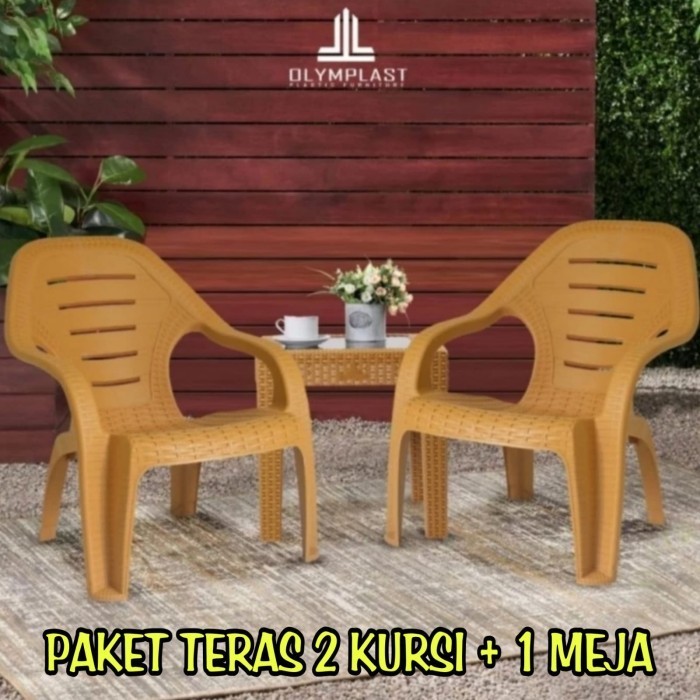 Olymplast Kursi Meja Plastik Teras Set 2 Kursi + 1 Meja Ol 509
