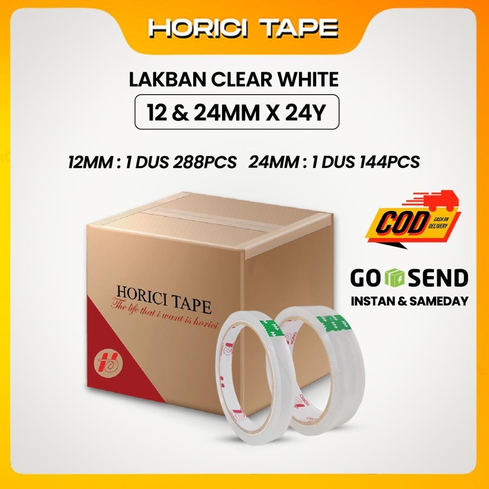 

Banyak Diskon!!! 1 Dus 12Mm X 72Y Isi 288 Pcs & 24Mm X 72 Isi 144 Pcs Horici 12Mm X 72Y & 24Mm X 72Y Lakban Atk