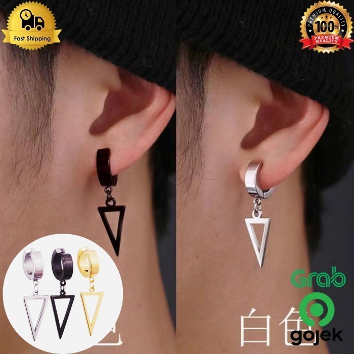 Terlaris Anting Jepit Pria Magnet Tindik Palsu Tanpa Tindik Segitiga Kpop A58 SALE