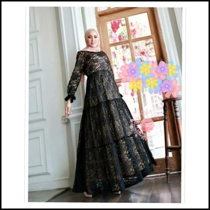 (MURAH) gamis brukat arindira hitam baju pesta brokat import aret gb Silahkan diorder