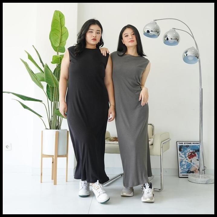(PROMO) Aziza Long Manset Inner Dress Gamis Rajut Tanpa Lengan Jumbo Bodycon Silahkan diorder