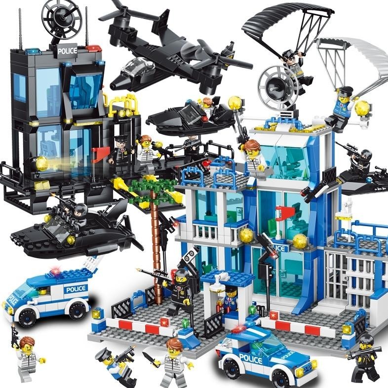 GHJ LELE Mainan Balok 1256Pcs Block Kantor Polisi Lego Mainan 3D Puzzle Susun Edukasi Mainan Anak La