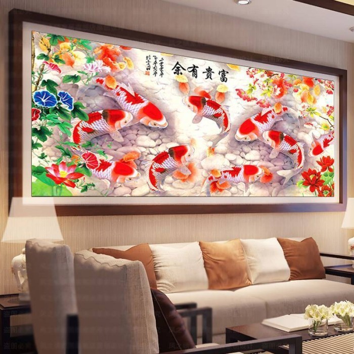Diy Diamond Painting Full. Ikan Koi Taman Bunga 12050 Cm D619