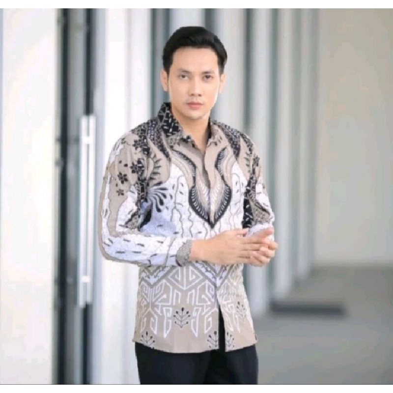 BAHWONO NYOKLAT, kemeja batik pria slimfit lapis furing premium lengan panjang bahan katun halusan s