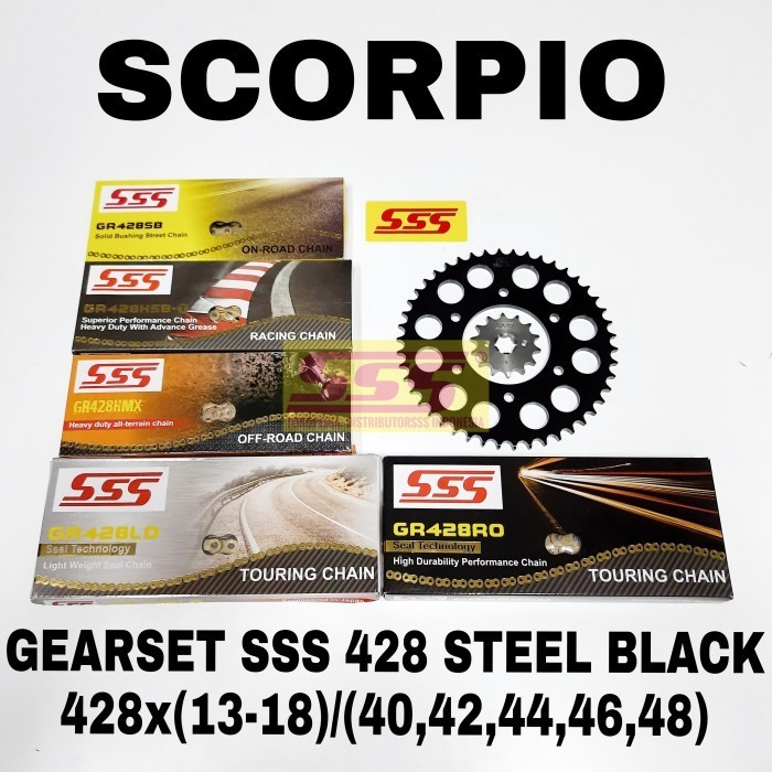Girset Sss 428 Steel Black Scorpio Rantai Sss H Hsbt Hmx Lo Ro O-Ring