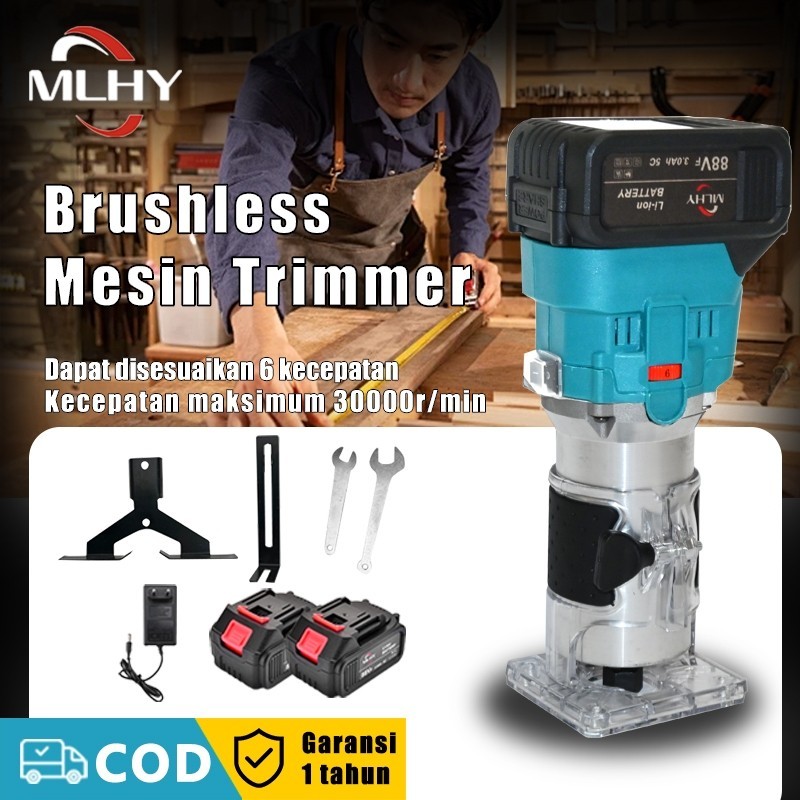 MLHY BRUSHLESS TRIMMER MESIN CORDLESS BATERAI LITHIUM PROFIL ROUTER KAYU UKIR POWER ROUTERS MESIN