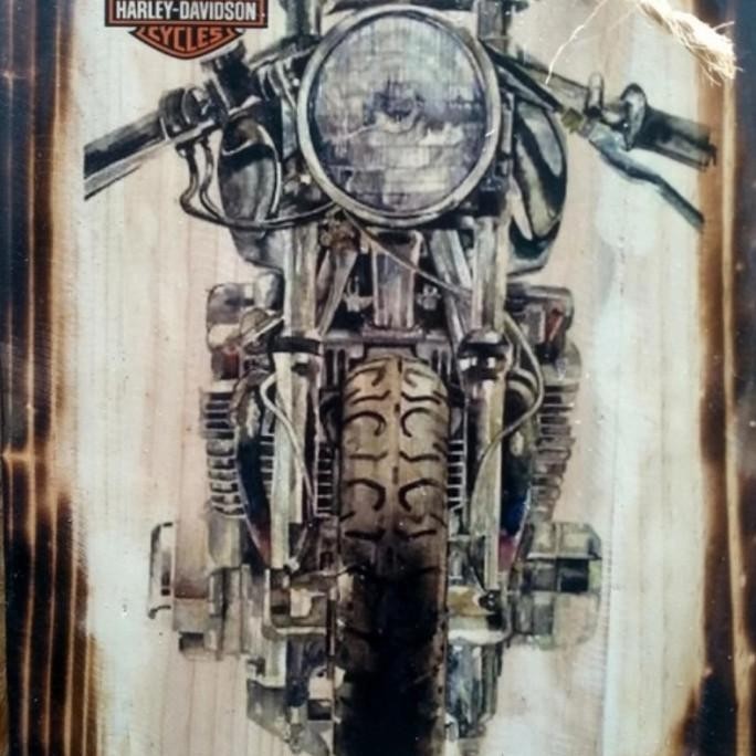 Lukisan Kayu Harley Davidson Vintage Hiasan Dinding Garasi