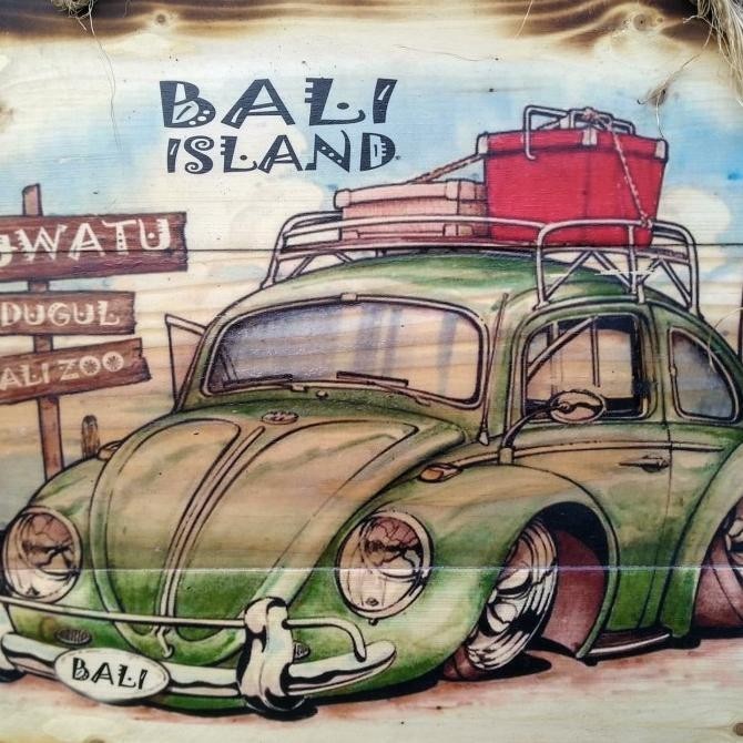 Hiasan Dinding Lukisan Kayu Bali VW Pantai Vintage Hiasan Dinding