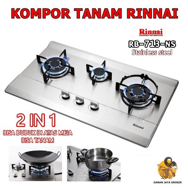 Rinnai Kompor Gas Tanam Stainless RB 713 N S 3 Tungku / Kompor 3 Tungku