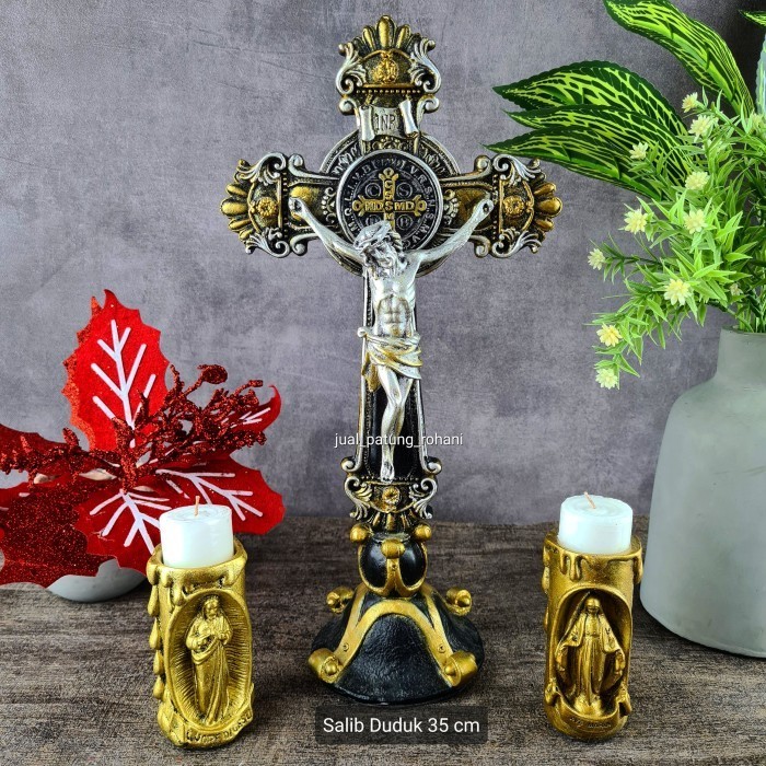 Aba Set Salib Duduk Benediktus Yesus Gold