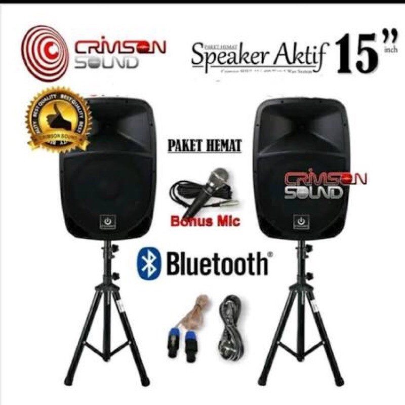 Crimson Paket Karaoke CRIMSON 15 inch Speaker Lengkap tripod dan mic speaker CRIMSON