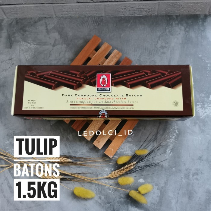 

Ready TULIP COKLAT STICK DARK CHOCOLATE COMPOUND BATONS 1.5 KG (KEMASAN BOX)