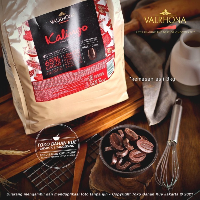 

Ready Valrhona Kalingo 65% Dark Chocolate 100gr Couverture Coklat Coin repak