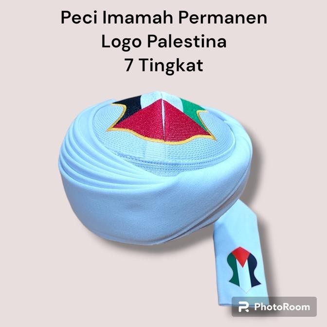 Peci Imamah Permanen Anak Dan Dewasa 7 Lipatan Motif Logo Palestina