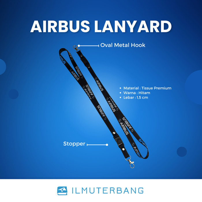 

Lanyard / Tali Id Card Airbus Premium 2 Sisi Ilmuterbang Warna Hitam