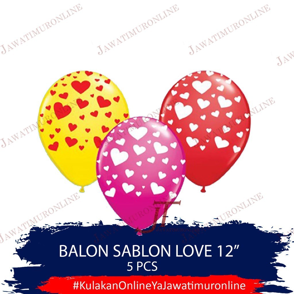 Balon Latex Sablon Hati 12 INCI (isi 5 Biji) Balon Love 12 INCI