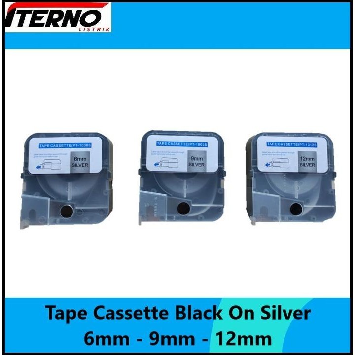 

TERMURAH PUTY LABEL TAPE CASSETTE 9MM PT-1009S BLACK ON SILVER UNTUK PT1010 !
