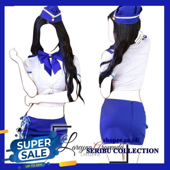 SET BAJU TIDUR WANITA JUMBO + SYAL + TOPI + CD SEKSI COSPLAY STEWARDESS BEST SELLER