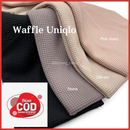 Original Kaos Waffle Wafer Lengan Panjang Wanita / Basic Crewneck Polos Sweatshirt Waffel Uniqlo / K