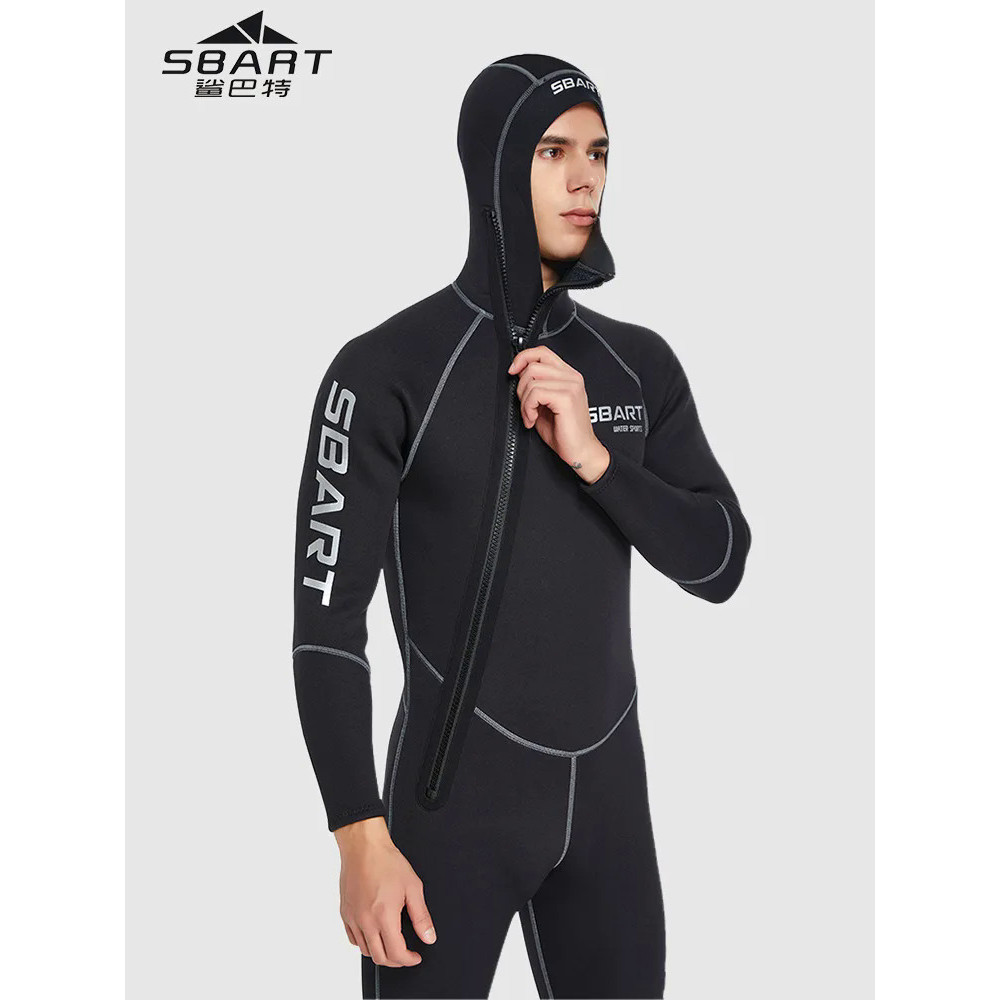 Mens Wetsuit 1.5mm Full Scuba Diving Suit Front Zipper Hoodie Snorkeling Surfing Kayaking Canoeing C