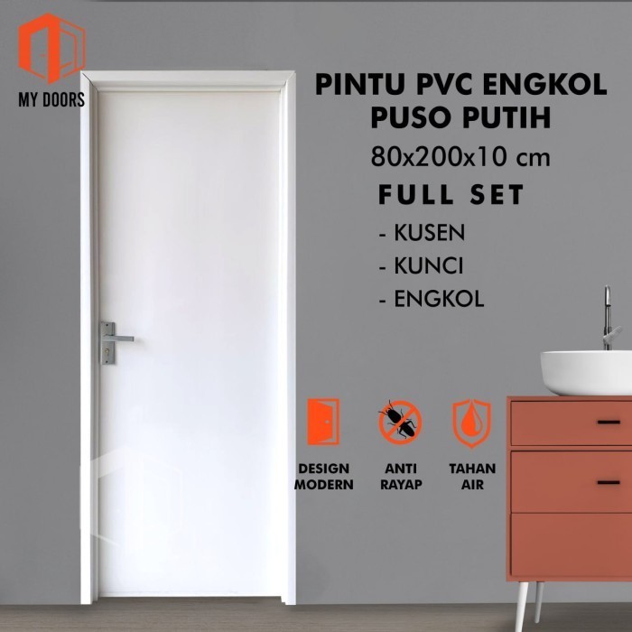 PINTU KAMAR MANDI BAHAN PVC TEBAL 80 X 200 POLOS DENGAN HANDLE ENGKOL