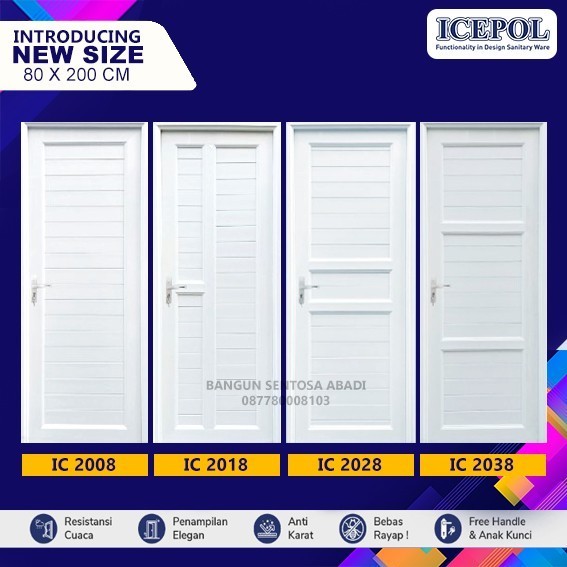 PINTU UPVC 200X80 KAMAR MANDI / KAMAR + KUSEN + HANDLE U-PVC DOOR
