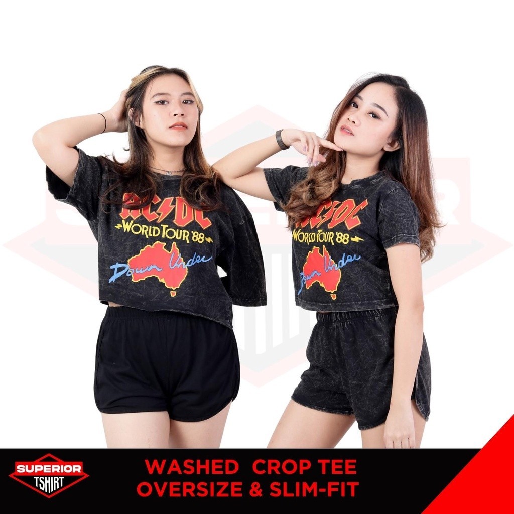 CROP TEE ACDC WASHED T-SHIRT / OVERSIZE / SLIM-FIT / CROP TOP/ACDC27