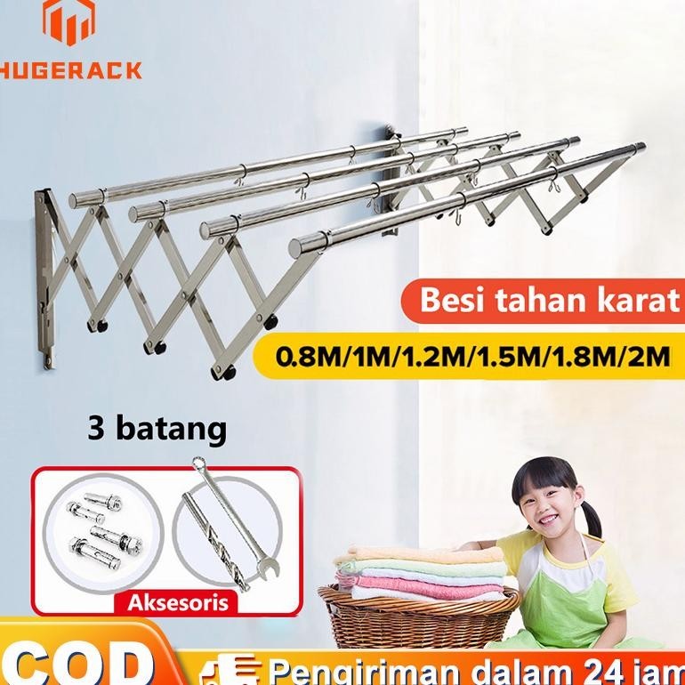 Jemuran baju dinding lipat stainless steel Jemuran pakaian 200cm Jemuran dinding lipat Jemuran handu