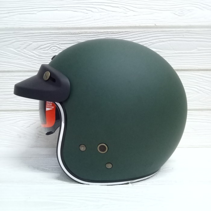 HELM RETRO BOGO NJS NX2 NX-2 SOLID GREEN ARMY DOFF FREE PET BOGO