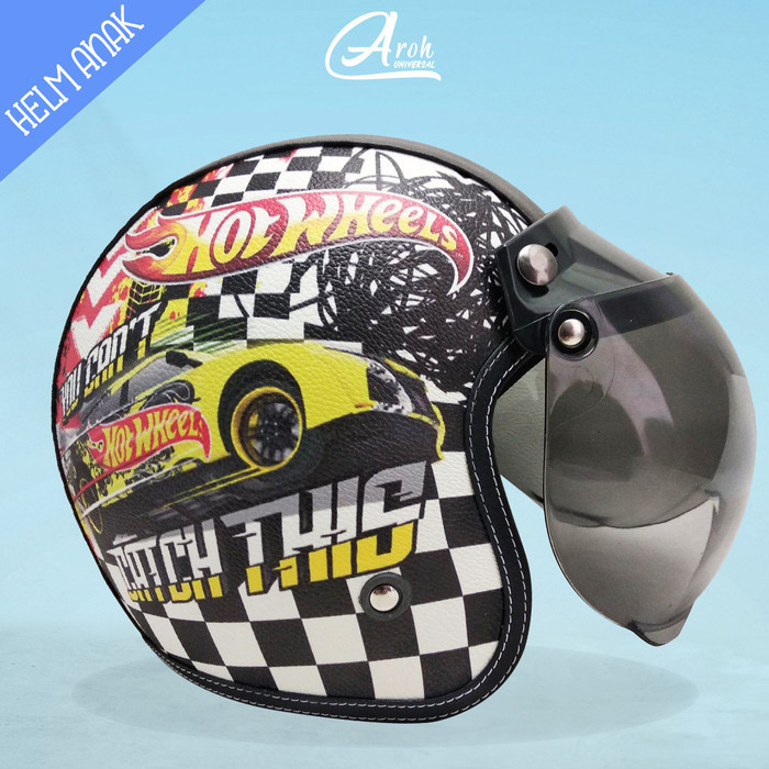 HELM BOGO RETRO ANAK MOTIF HOT WHEELS RACING FULL KULIT SNI