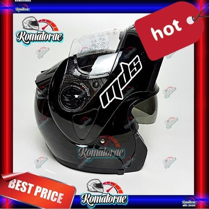 HELM MDS PRO RIDER MODULAR BLACK HITAM DOUBLE VISOR FULL FACE