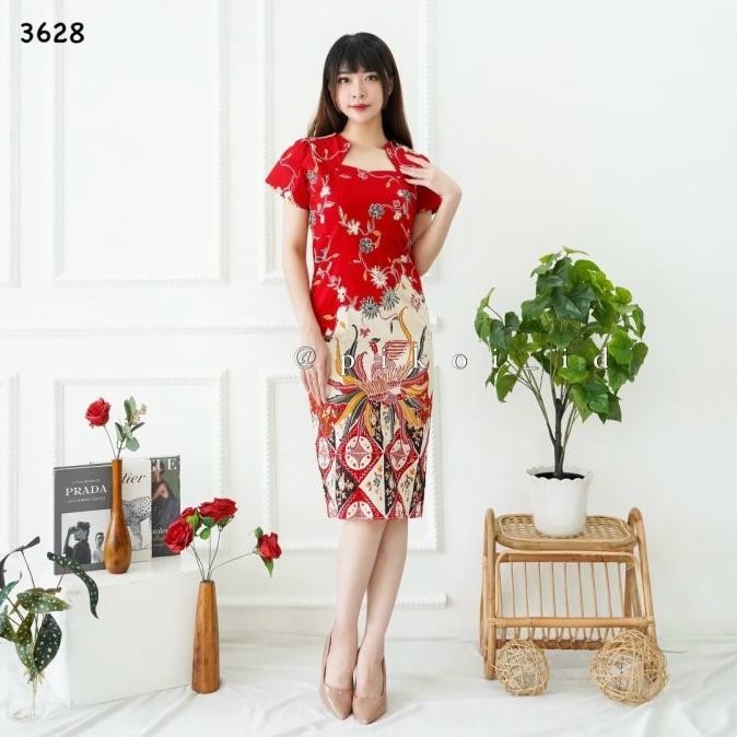 Trend Set Batik Couple Modern Merah Pria Wanita / Dress Imlek Natal Pasangan Original