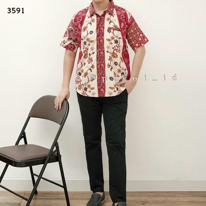 Couple Batik Modern Wanita Kemeja Pria / Cheongsam Dress Batik Merah Berkualitas