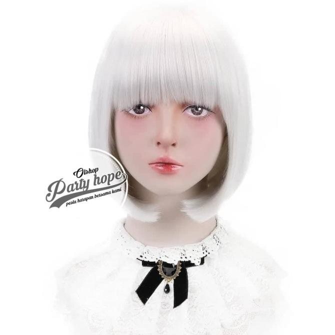 wig bob / wig poni pendek / rambut palsu bob murah / wig bob putih
