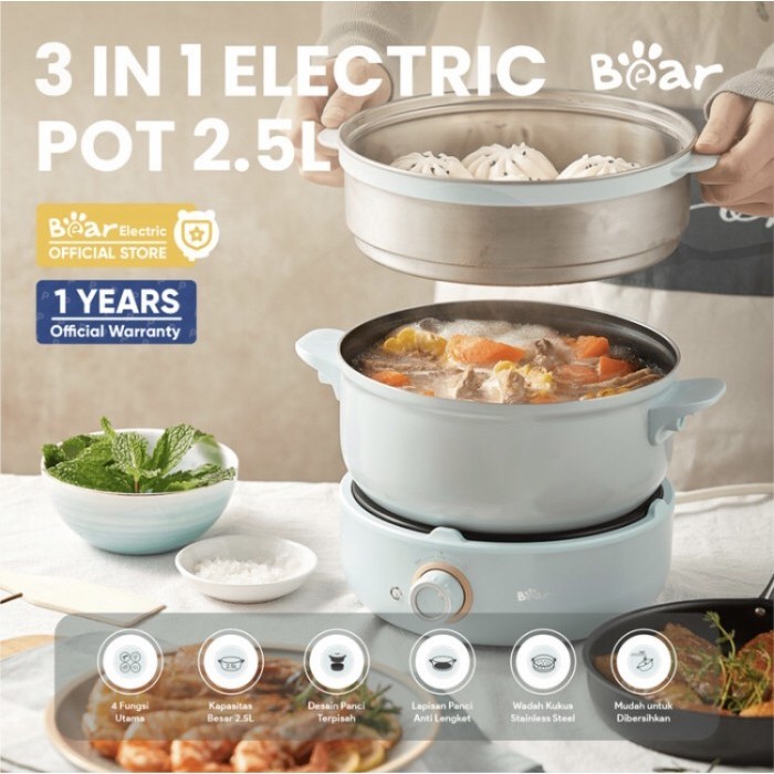 HEMAT BEAR 3in1 Electric Pot 2,5 L / Panci Elektrik